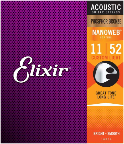 Elixir 16027 NanoWeb струны для акустич. гитары Custom Light 11-52, фосфор/бронза