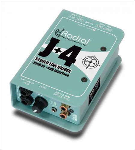 Radial J+4 двухканальный дибокс, 2 RCA вход, 2 Jack вход,
