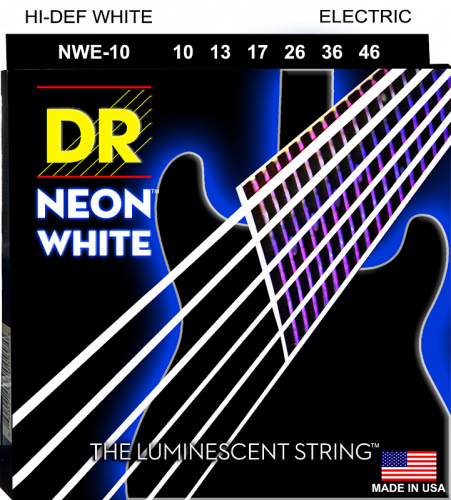 DR NWE-10 HI-DEF NEON струны для электрогитары с люминисцентным покрытием белые 10 46