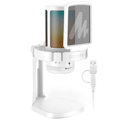 Maono DGM20 (white), конденсаторный USB микрофон, 24bit 48kHz, RGB подсветка,поп-фильтр фото 2