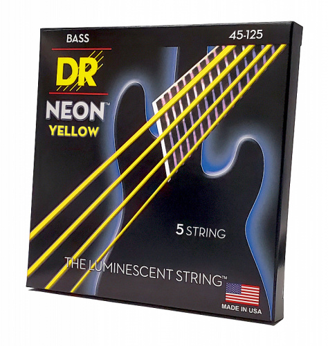 DR NYB5-45 HI-DEF NEON струны для 5-струнной бас гитары с люминисцентным покрытием жёлтые 45 - фото 2