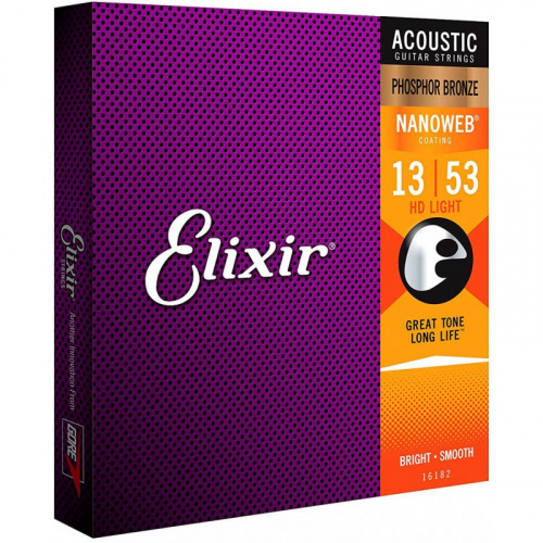 Elixir 16182 NanoWeb струны для акустической гитары HD Light 13-53, фосфор/бронза фото 3