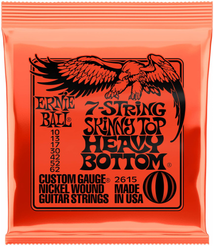 ERNIE BALL 2615 струны для 7стр. эл.гитары Nickel Wound Skinny Top Heavy Bottom Slinky 7 (10-62)