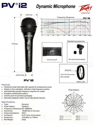 PEAVEY PV MSP2 XLR Набор для вокалиста с микрофоном PVI2, стойкой и кабелем XLR XLR фото 2