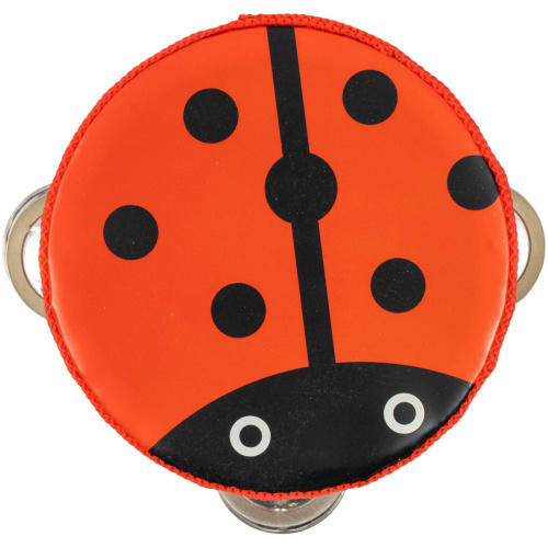 BEE DF601A Ladybug Тамбурин деревянный с мембраной с джинглами, диаметр 105 мм, дизайн божья коровка