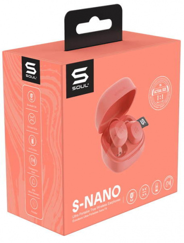 SOUL S-NANO Peach Вставные беспроводные наушники. 1 динамический драйвер. Bluetooth 5.0, частотный диапазон 20 Гц - 20 кГц, чувствительность 93 дБ, со фото 6