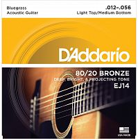 D'Addario EJ14 струны для акустической гитары, бронза 80/20, Bluegrass 12-56