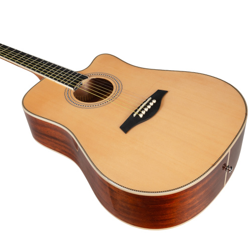 ROCKDALE Aurora D10 С NAT Solid Акустическая гитара. Форма корпуса Dreadnought с вырезом. Цвет натуральный. Глянцевое покрытие. Верхняя дека из массив фото 6