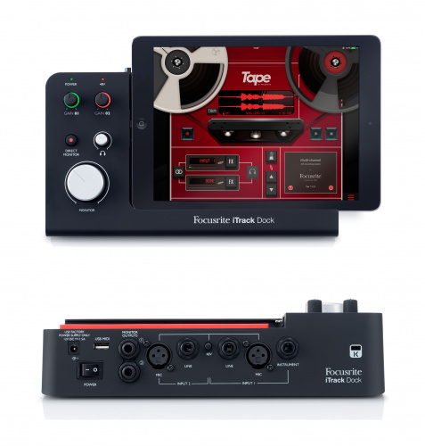FOCUSRITE iTrack Dock Настольный аудио интерфейс для записи на iPad. Поддержка устройств: iPad 4-ого поколения, iPad Air, iPad Mini, iPad Mini с экран