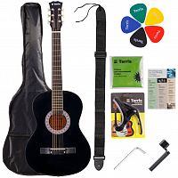 TERRIS TF-038 BK Starter Pack набор гитариста: фолк гитара черного цвета и комплект аксессуаров