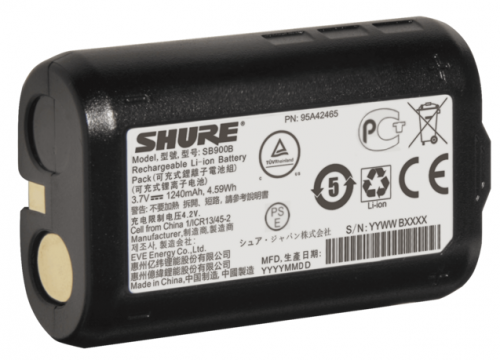 SHURE SB900B Аккумулятор для систем Axient Digital (AD1/AD2), QLX-D, ULX-D, P3RA, P9R и P10R, Литий-ионный