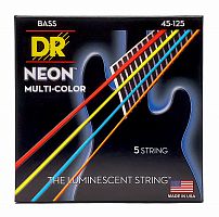 DR NMCB5-45 HI-DEF NEON струны для 5-струнной бас гитары с люминисцентным покрытием разноцветн