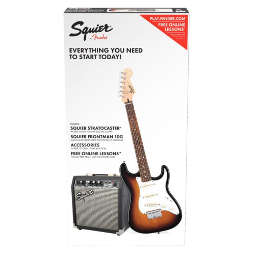 Squier (A) Stratocaster Pack, Laurel Fingerboard, Brown Sunburst, Gig Bag, 10G Комплект: электрогитара (санберст) + к