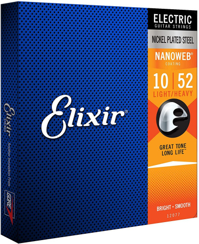 Elixir 12077 NanoWeb струны для электрогитары Light-Heavy 10-52 фото 2