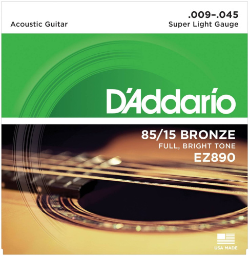 D'Addario EZ890 струны для акустической гитары, бронза 85/15, Super Light 9-45