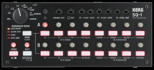 KORG SQ1 секвенсор для аналоговых синтезаторов, режимы высоты ноты Linear, Minor, Major, Chromatic. Выходы: MIDI, CVx2, Sync, USB. Питание от батареек