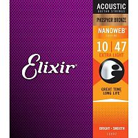 Elixir 16002 NanoWeb струны для акустической гитары Extra Light 10-47, фосфор/бронза