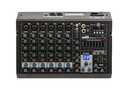 Echo Acoustic MiniStar 61FX Компактный микшерный пульт, 6xМик, +48V, 1xСтерео, 1 AUX-шина, процессор эффектов, USB-A, Bluetooth, MP3-Player, 7 GEQ
