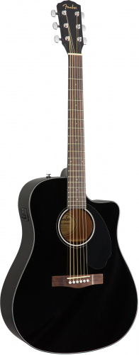 FENDER CD-60SCE Dread Black WN электроакустическая гитара, топ массив ели, накладка орех, цвет черный фото 5