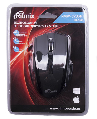 RITMIX RMW-590BTH Беспроводная мышь для ПК Разрешение: 800/1200/1600 точек на дюйм Интерфейс: беспроводное соединение по bluetooth Кнопки: 5 + 1 колес фото 4