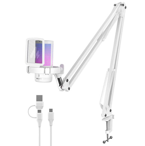 Maono DGM20S (white), конденсаторный USB микрофон, пантограф, 24bit 48kHz, RGB подсветка,поп-фильтр фото 2