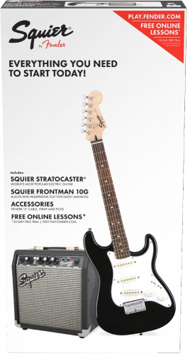 FENDER Squier Stratocaster Pack, Laurel Fingerboard, Black, Gig Bag, 10G Комплект: электрогитара (черная) + к