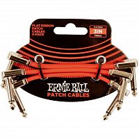 ERNIE BALL 6401 набор соединительных кабелей 3шт,плоский,7,5 см,угловой джек/угловой джек, красный