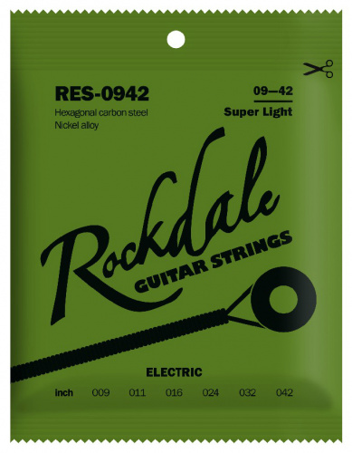 ROCKDALE RES-0942 Струны для электрогитары с шестигранным сердечником и никелевым покрытием. Цветная бобышка в основании струны соответствует определе
