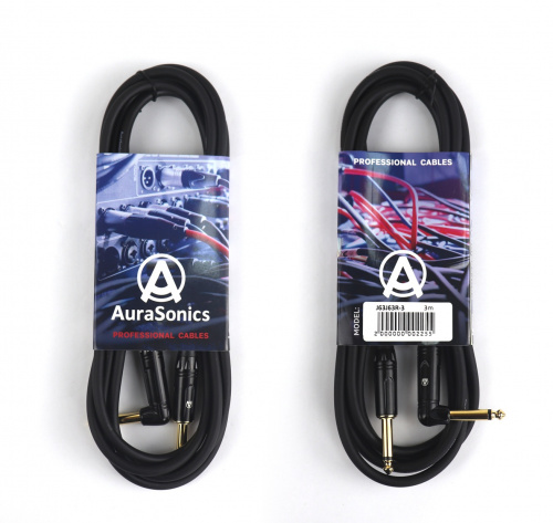 AuraSonics J63J63R-3 гитарный кабель Jack TS 6.3мм угловой Jack TS 6.3мм 3м, черный