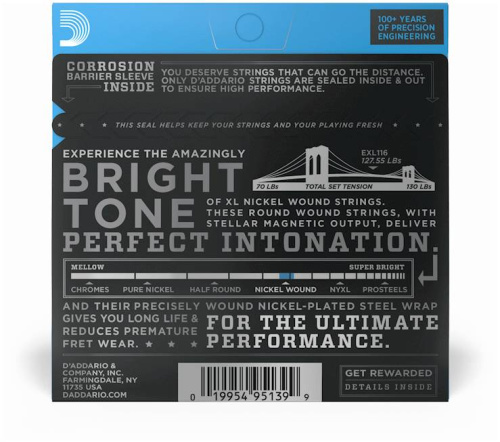 D'ADDARIO EXL116 NICKEL WOUND, MEDIUM TOP/HEAVY BOTTOM, 11-52 струны для электрогитары, 11-52 фото 2
