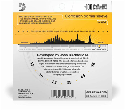 D'Addario EJ14 струны для акустической гитары, бронза 80/20, Bluegrass 12-56 фото 2