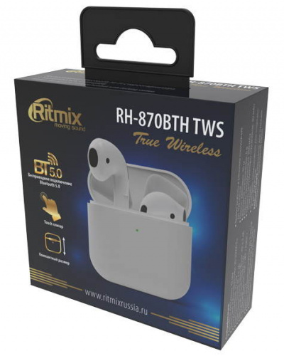 RITMIX RH-870BTH TWS white Bluetooth 5.0 + EDR, сенсорное управление, 12 мм, 20-20000 Гц, 32 Ом, 30 мАч (наушники), 250 мАч (кейс), до 4 ч на одном за фото 2