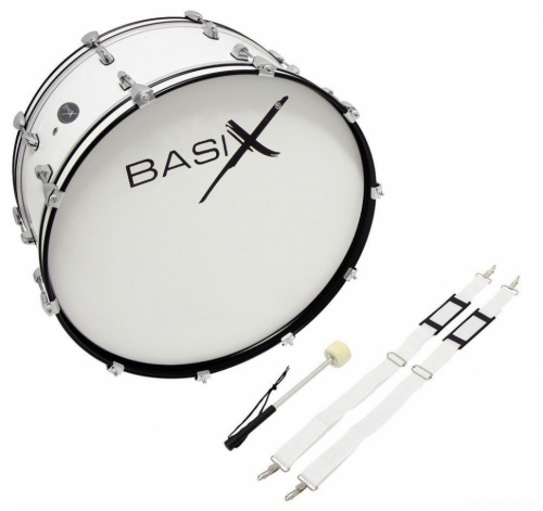 BASIX Marching Bass Drum 26x10" бас-барабан маршевый с ремнем и колотушкой, белый