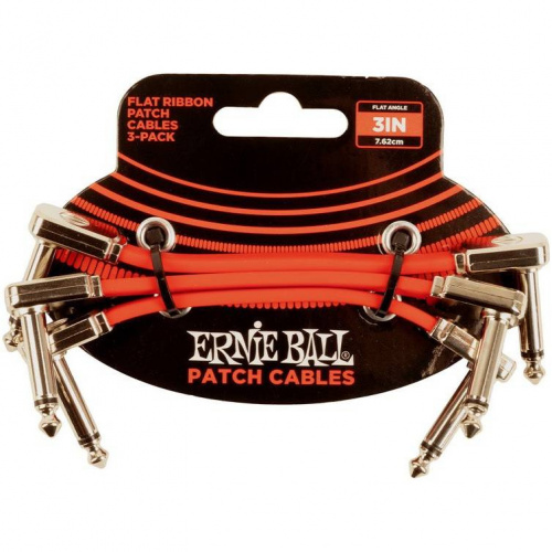 ERNIE BALL 6401 набор соединительных кабелей 3шт,плоский,7,5 см,угловой джек/угловой джек, красный фото 2