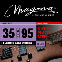 Magma Strings BE120N Струны для бас-гитары 35-95, Серия: Nickel Plated Steel, Калибр: 35-55-75-95, Обмотка: круглая, никелированая сталь, Натяжение: S