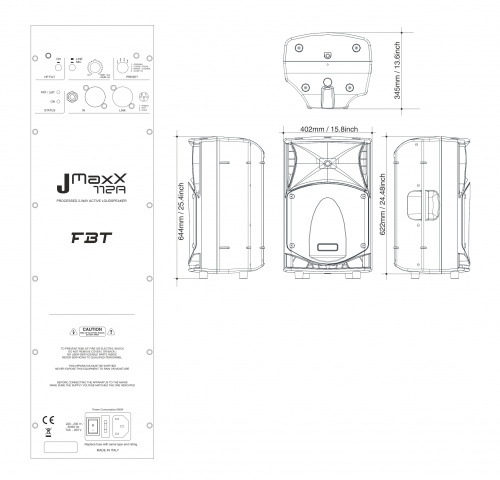 FBT JMAXX 112A двухполосная, активная акустическая система, НЧ 700 Вт + ВЧ 200 ВТ, 58Гц-20кГц, 131 фото 3