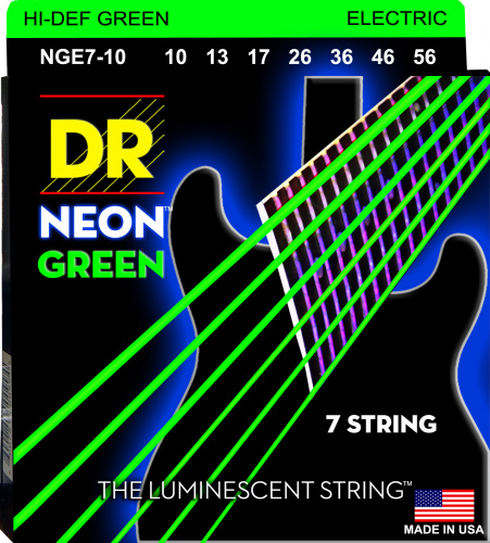 DR NGE7-10 HI-DEF NEON струны для 7-струнной электрогитары с люминесцентным покрытием зелёные 10