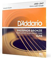 D'Addario EJ15 струны для акустической гитары, фосфор/бронза, Extra Light 10-47