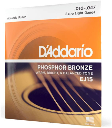D'Addario EJ15 струны для акустической гитары, фосфор/бронза, Extra Light 10-47