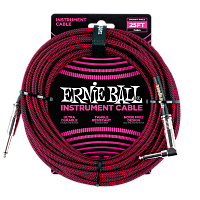 Ernie Ball 6062 кабель инструментальный, прямой / угловой джеки, длина 7,62 м, цвет чёрный с красным