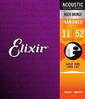 Elixir 11027 NanoWeb струны для акустической гитары Custom Light 11-52 бронза 80/20