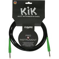 KLOTZ KIKC3.0PP4 готовый инструментальный кабель, чёрн., прямые разъёмы KLOTZ Mono Jack (зелёного цвета), дл. 3м