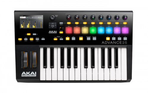AKAI PRO ADVANCE 25 MIDI-клавиатура, 49 клавиш с послекасанием, встроенный 4,3-дюймовый цветной экран высокого разрешения для отображения параметров п