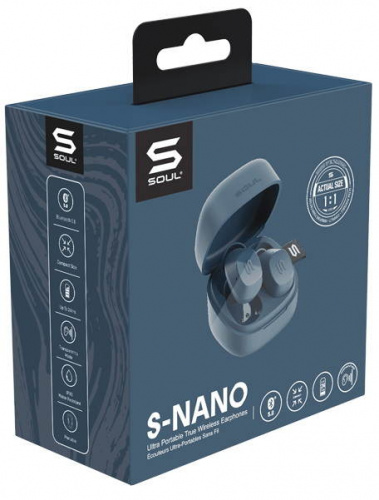 SOUL S-NANO Blue Вставные беспроводные наушники. 1 динамический драйвер. Bluetooth 5.0, частотный диапазон 20 Гц - 20 кГц, чувствительность 93 дБ, соп фото 6