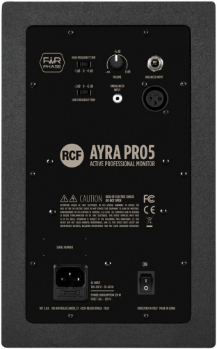 RCF Ayra PRO 5 (13000597) Активный студийный двухполосный монитор 5"+1", 50 - 20 kHz, 100 Вт., входы: Xlr, Jack, RCA, vol., - 6 dB, 0 dB., max SPL 107 фото 3
