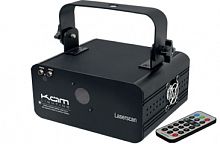 KAM Laserscan 120 GBC лазерный прибор. Зеленый излучатель 40мВт, Синий излучатель 80мВт, Цвет луча зеленый-голубой-синий, 17 каналов DMX, Автоматическ