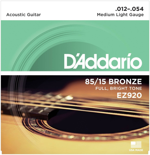 D'Addario EZ920 струны для акуст. гитары, бронза 85/15, Medium Light 12-54