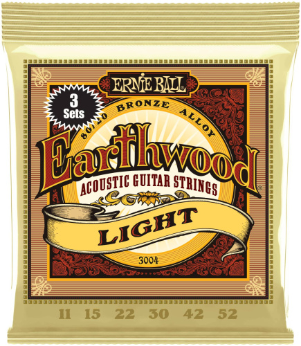 ERNIE BALL 3004 набор из 3х комплектов для акуст.гитары Earthwood Light 80/20 Bronze (11-52)