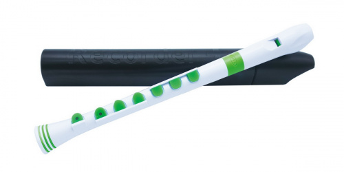 NUVO Recorder+ White/Green with hard case блок-флейта сопрано, строй - С, немецкая система, накладка на клапана, материал - АБС пластик, цвет - белый/
