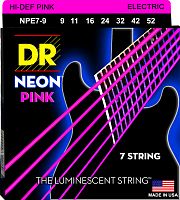 DR NPE7-9 HI-DEF NEON струны для 7-струнной электрогитары с люминесцентным покрытием розовые 9